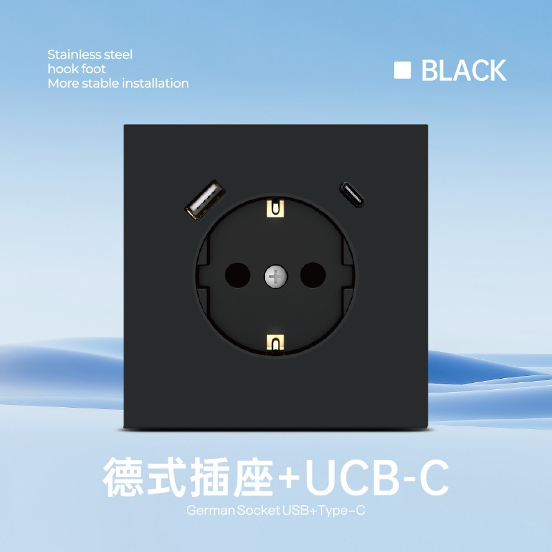 Enchufe negro europeo 16A interruptor eléctrico enchufe europeo interruptor de pared ultra delgado placa europea enchufe europeo