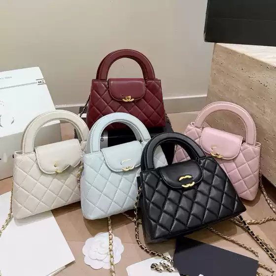 25P Diamond Quilted Waxed Leather Chain Kelly Glossy Lambskin Shoulder Clutch Crossbody Versatile Women's Bag Decorative Mini Square Bag
