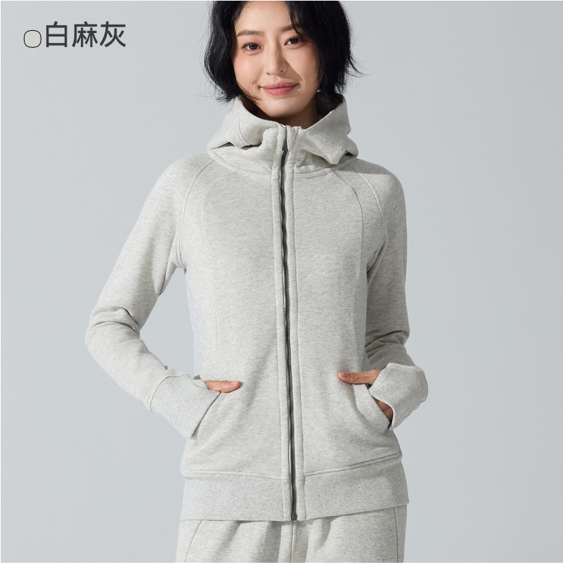 Otoño y invierno abrigo deportivo caliente con cremallera completa con chaqueta de yoga encapuchada con camisa de lana para correr y correr chaqueta de fitness image 10