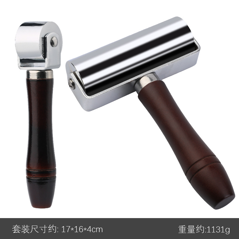 Original mango de madera rodillo rueda de empuje rodillo herramienta de prensado de cuero rodillo de borde oscuro borde grande rodillo de hierro