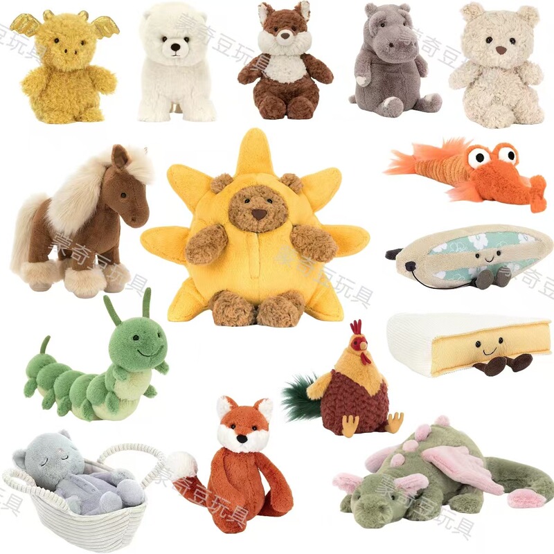 Jellycat Three-Label Fun Collection Plush Toys Barcelona Bear Matcha Dragon Comfort Doll Birthday Gift