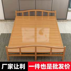 W7竹床折叠床单人双人简易家用款成人竹板凉床一米二出租房硬板木