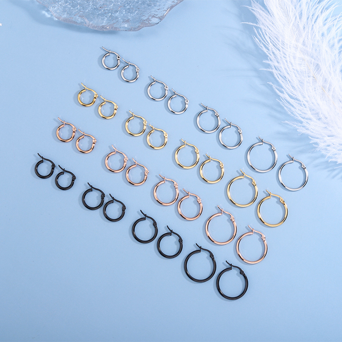 Men's Titanium Stud And Small Hoop Earring Set For Daily Wear_voghion.com