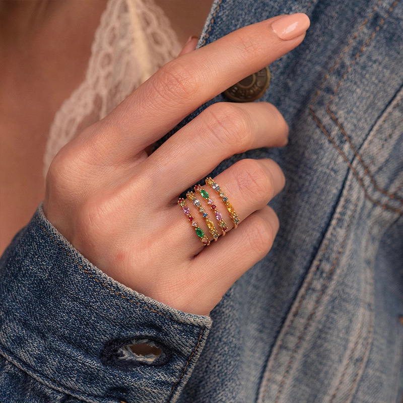 Simple Style Geometric Sterling Silver Inlay Zircon Rings 1 Piece