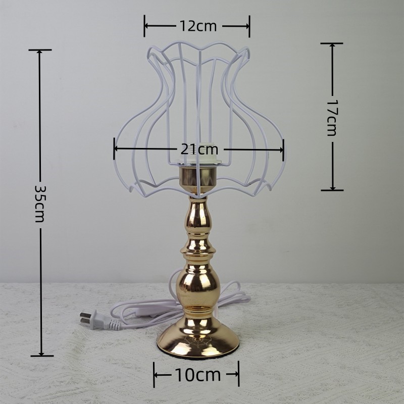 Hecho a mano DIY lámpara de mesa casera hierro estante base oro traje E27 bombilla libre abuela lana a cuadros ganchillo