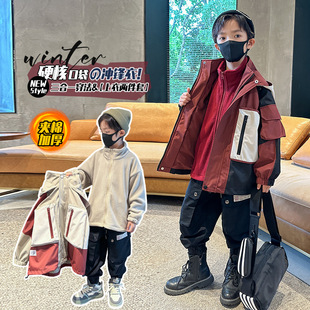 Autumn and Winter Boys' Quilted Jacket Children's Clothing for Older Boys, Three-In-One Liner Jacket Two-Piece Set Versatile