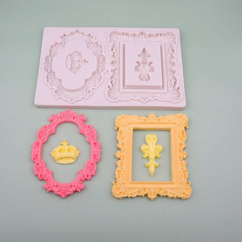 Barroco estilo europeo retro marcos de perlas moldes de silicona crown flip pastel horneado molde de goteo molde de pegamento