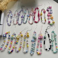 小清新韓系亞克力彩色卡通串珠手機殼鏈條百搭通用短繩網紅同款女