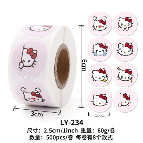 Kitty cat emoticon round seal sticker 500 PCS / roll copper plate paper non-woven adhesive cute children's stickers wholesale 