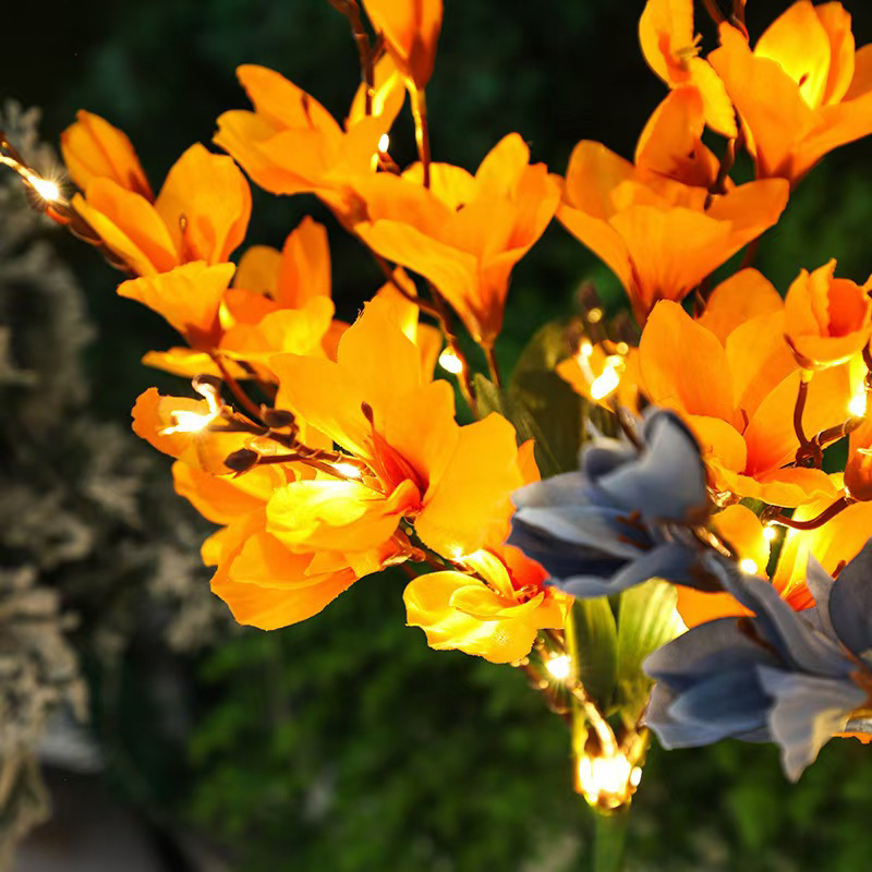 lámpara solar al aire libre villa impermeable simulación magnolia lámpara de suelo jardín jardín paisaje decoración lámpara de césped