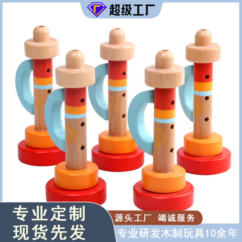 Niños transfronterizos dibujos animados de madera Cuerno grande Orff instrumento musical bebé diversión kindergarten educación temprana rompecabezas de juguete