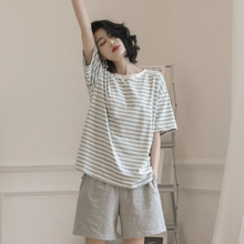 100%棉睡衣女夏季短袖短裤薄款可爱学生棉夏天休闲家居服套装