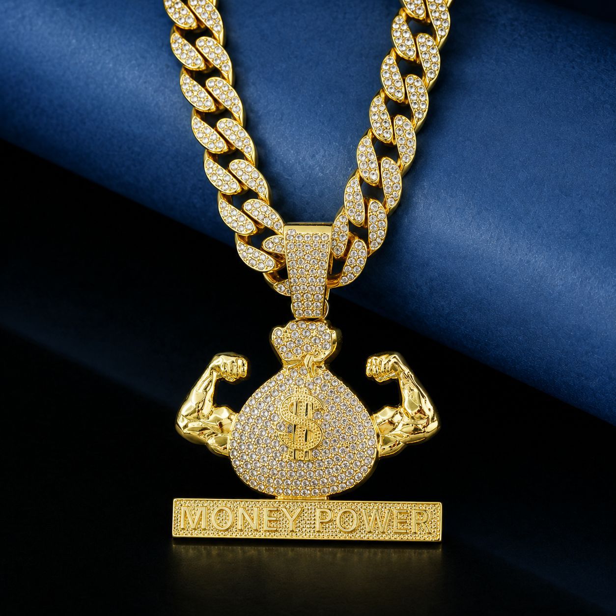 INS estilo caliente europeo y americano dólar estadounidense $ símbolo bolso de dinero muscular colgante MONEY POWER collar de hip hop joyería para hombres