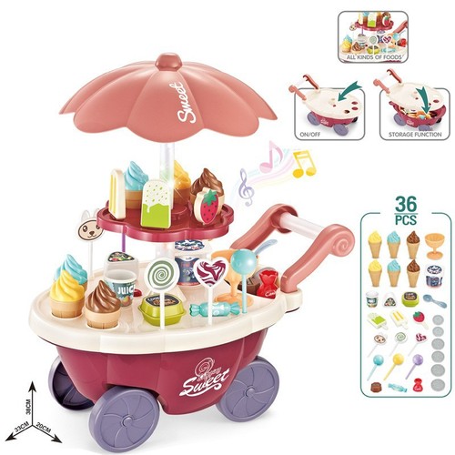 Children's kitchen play house accessories simulation tableware mini ice cream candy trolley ice cream supermarket store toys