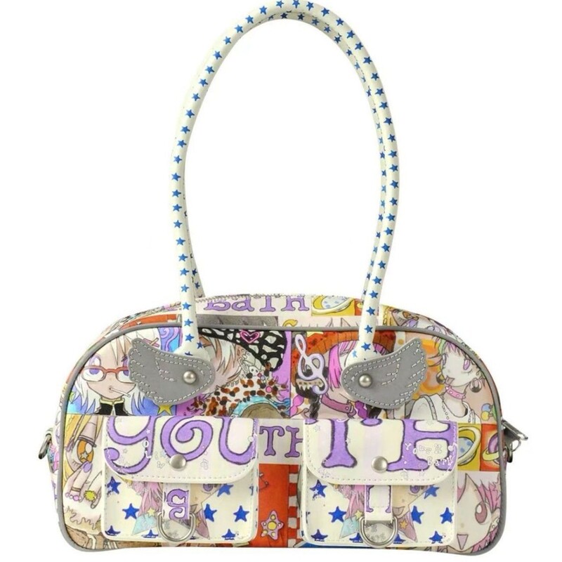 Korean Youthbath X Oliwa Joint Authentic Direct Mail Y2K Light Asian Style Printed Wings Boston Bag