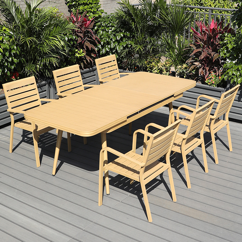 Outdoor Patio Table and Chair Set, Villa Balcony Waterproof and Sun-Resistant Patio Dining Table, Retractable Chairs, Aluminum Alloy Table and Chairs