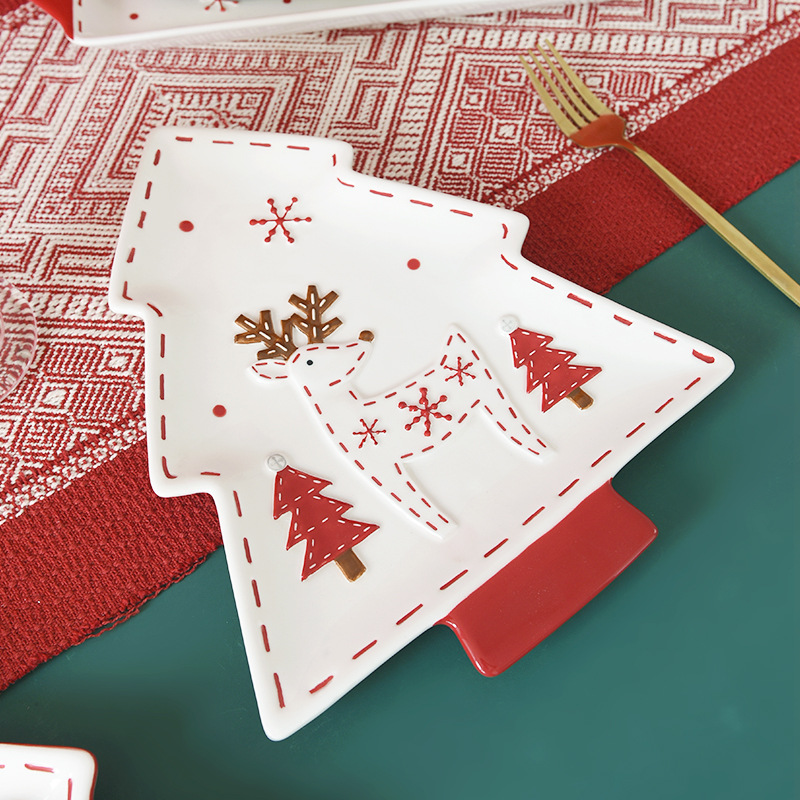 Nordischer Weihnachtsmann-Weihnachtsbaumteller, kreativer baumförmiger Teller, Speiseteller, Dessert-Snack-Teller, Tablett, Geschirrteller_voghion.com