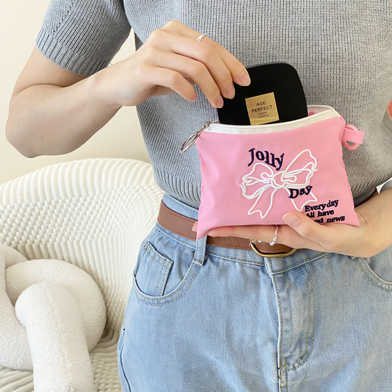 활 자수 동전 지갑 핑크