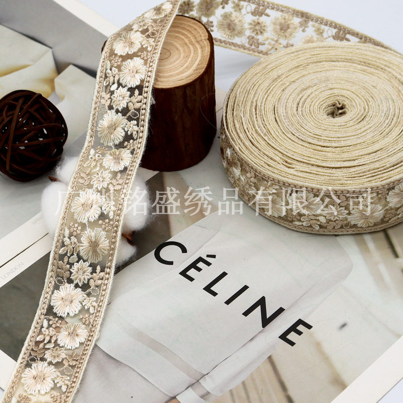 3.5cm新品欧根紗刺繍レース服アクセサリー漢服頭飾りベルトアクセサリーレース花リボン