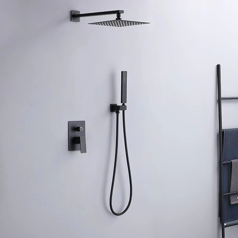 Concealed Overhead Showerhead Set with Booster, Large Screen and High Water Output, In-Wall Brass Shower System for Home Use