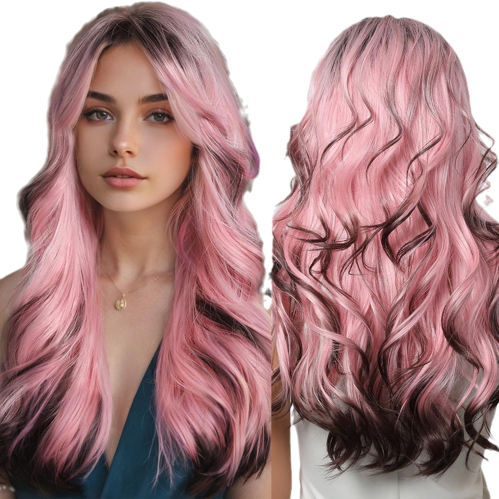 [Mei Gao] Ocho caracteres flequillo americano retro negro marrón y rizado peluca de estilo asiático con cabello largo y rizado