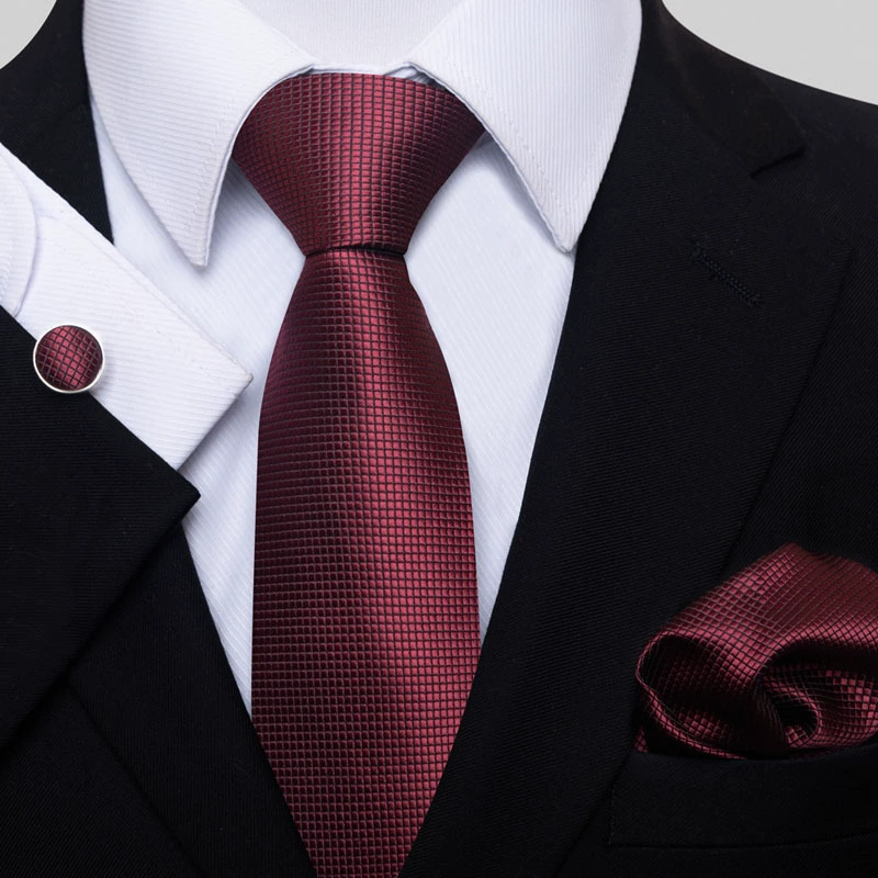 Ready stock solid color polka dot plaid tie wholesale solid color men's tie tie cufflinks pocket square set 8cm
