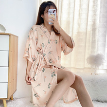 睡袍女春秋季冰丝绸仿真丝薄款性感夏天睡衣睡裙系带和服宽松浴袍