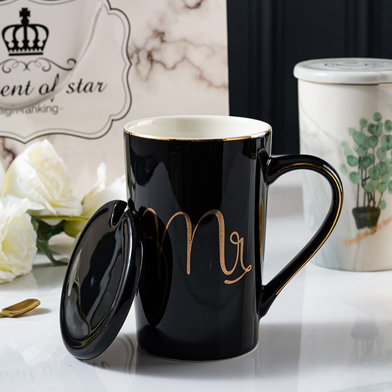 Mug créatif avec logo, tasse à café en céramique dorée, légère, luxueuse et pratique, tasse de petit-déjeuner, tasse publicitaire ou cadeau._voghion.com