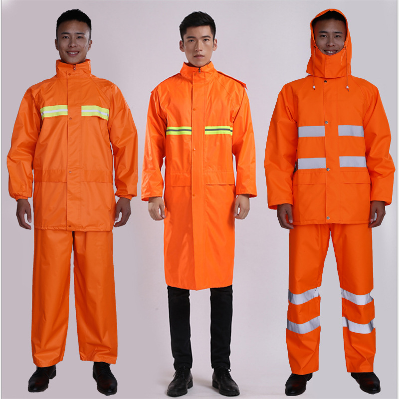 444环卫雨衣分体套装成人男款橘红加网PVC反光雨衣定制源头工厂