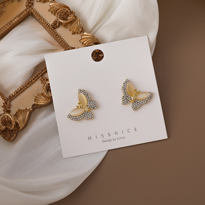 Boucles D&#39;oreilles Papillon Opale Strass Simples À La Mode display picture 2