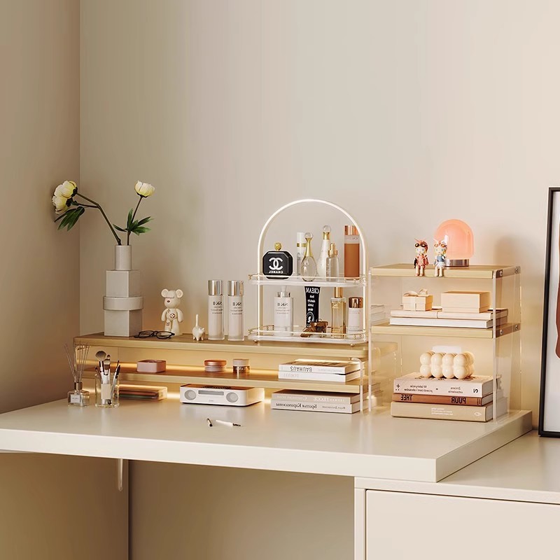 Estante de escritorio, gabinete de almacenamiento de cosméticos, escritorio para el hogar, tocador de estilo acrílico de múltiples capas, estante de exhibición