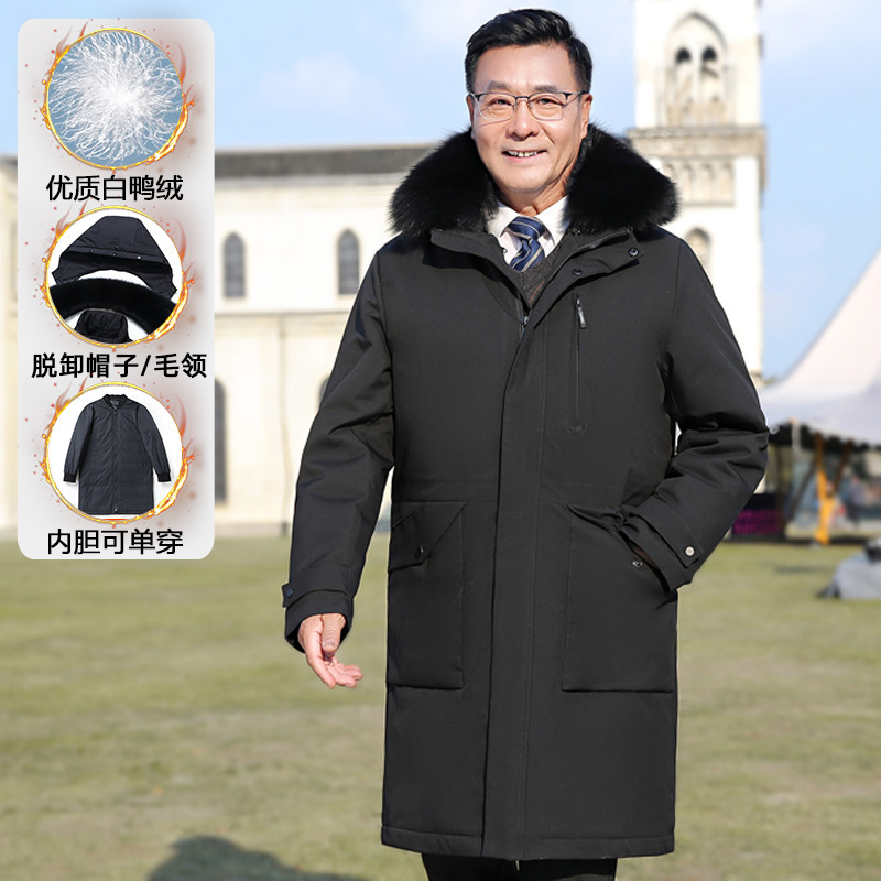 Middle-aged and elderly down jacket men's 2023 new thickened over-the-knee long dad winter clothes plus size parka clothes coat