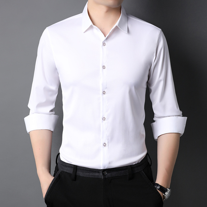 Men's Silk Long-Sleeve Shirt, Business Casual, Wrinkle-Free, Anti-Wrinkle, for Young and Middle-Aged Men Men's Silk Long-Sleeve Shirt, Business Casual, Wrinkle-Free, Anti-Wrinkle, for Young and Middle-Aged Men