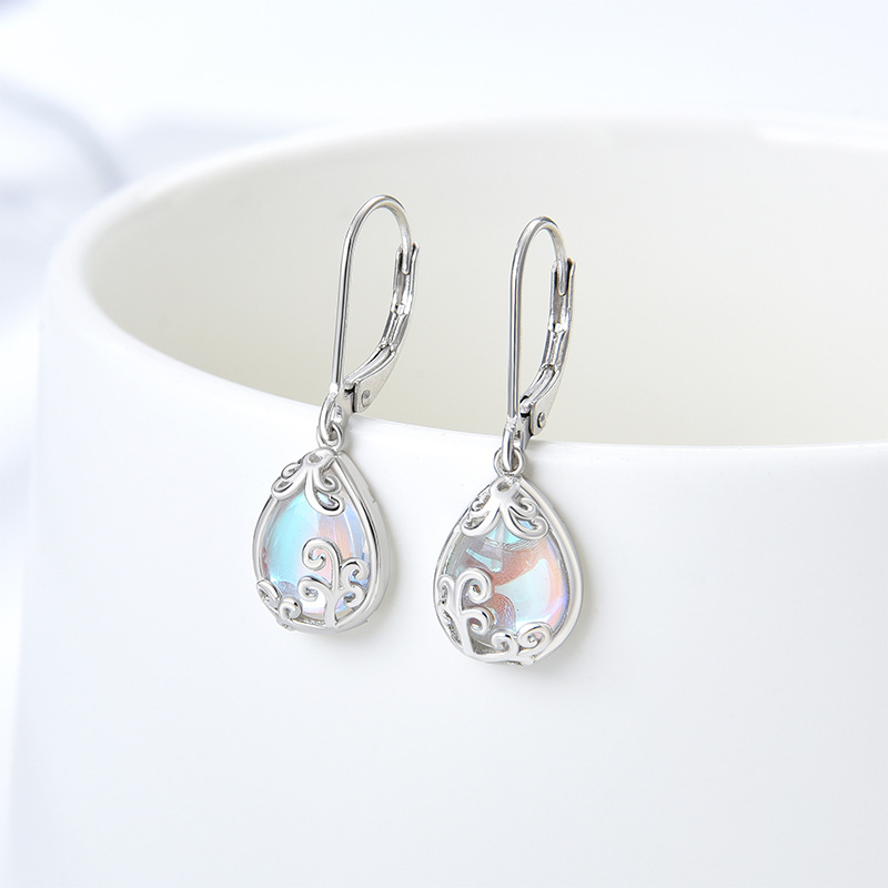 TEMU transfronterizo S925 plata esterlina pendientes de piedra de luna mujeres nicho de diseño de pendientes europeos y estadounidenses sencillos pendientes de alta calidad