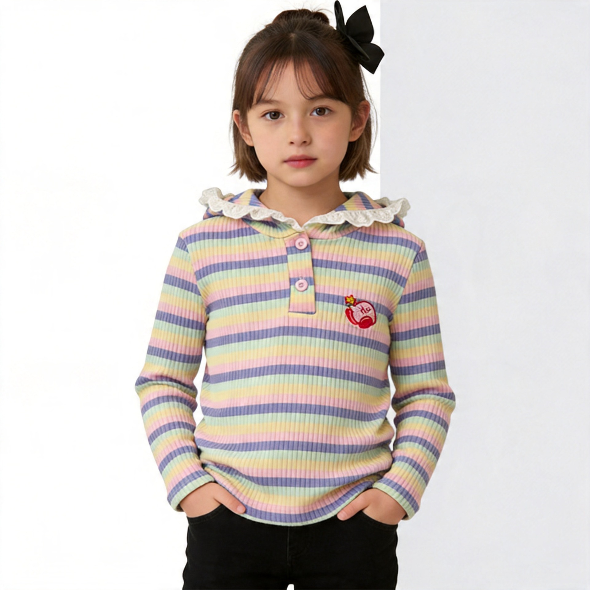 【rainbow】Korean Style Back-to-School Fashion Embroidered Hoodie Loose Fit Children's Export
