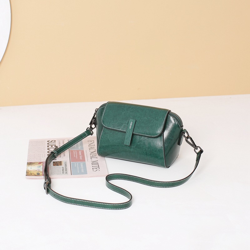 Luxury Genuine Leather Women's Bag Fashion Retro Shell Bag New Spring Summer Oil Wax Cowhide Shoulder Crossbody Bag 6010 - Thumbnail 6