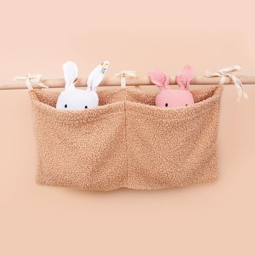 Winter and Spring Newborn Baby Bedside Teddy Fleece Storage Bag with Dual Pockets Baby Stroller Hanging Bag Milk Bottle Toy Storage Bag