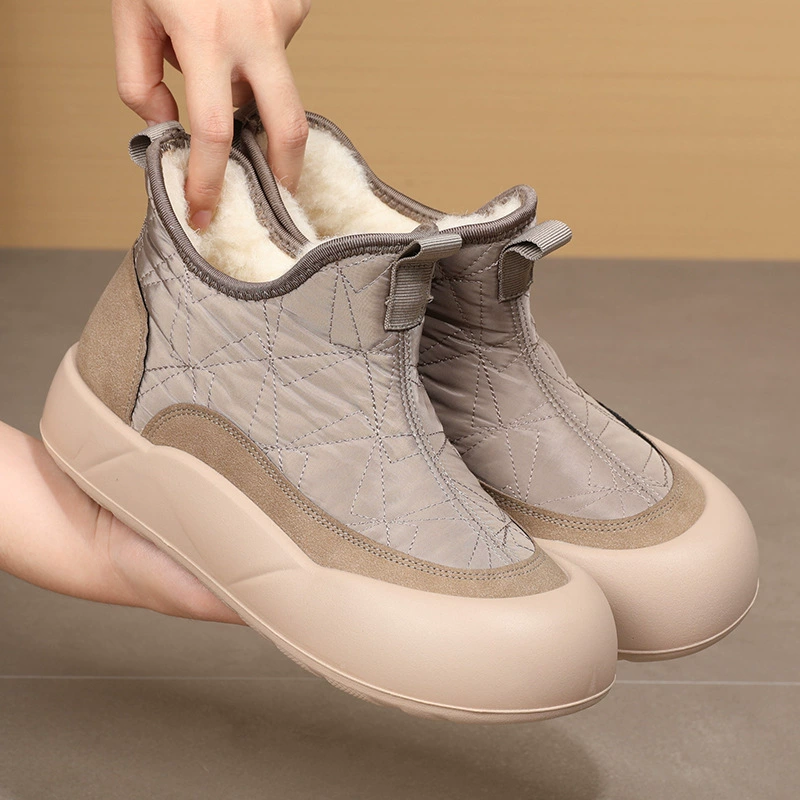 Корейская модная хлопчатобумажная обувь женский 2024 новый зимний толстый овечий шерстяной сапоги противоскользящий теплый педаль снежные сапоги