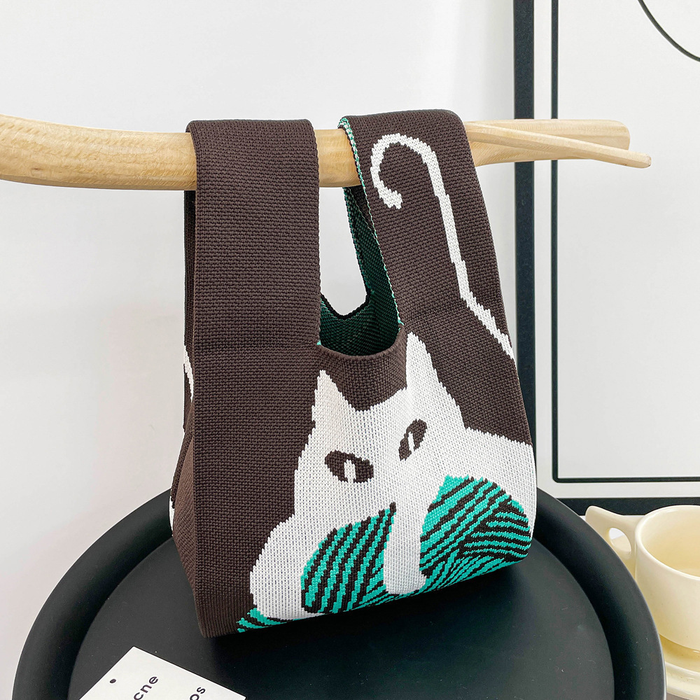 Nuevo bolso de punto para teléfono para mujer, bolso tejido suave en colores dopamina, bolso de mano con forma de corazón en estilo coreano con bloques de color.