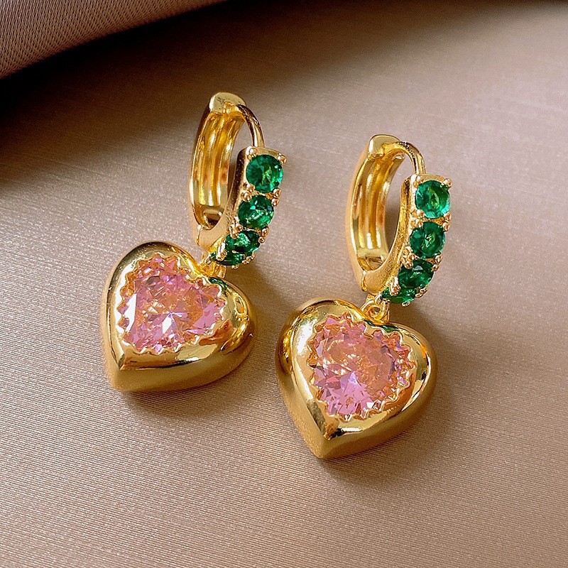 Temperamento de pendientes verdes pendientes ligeros lujosos de alto nivel sensación de pendientes zircon flores joyas geométricas al por mayor fábrica