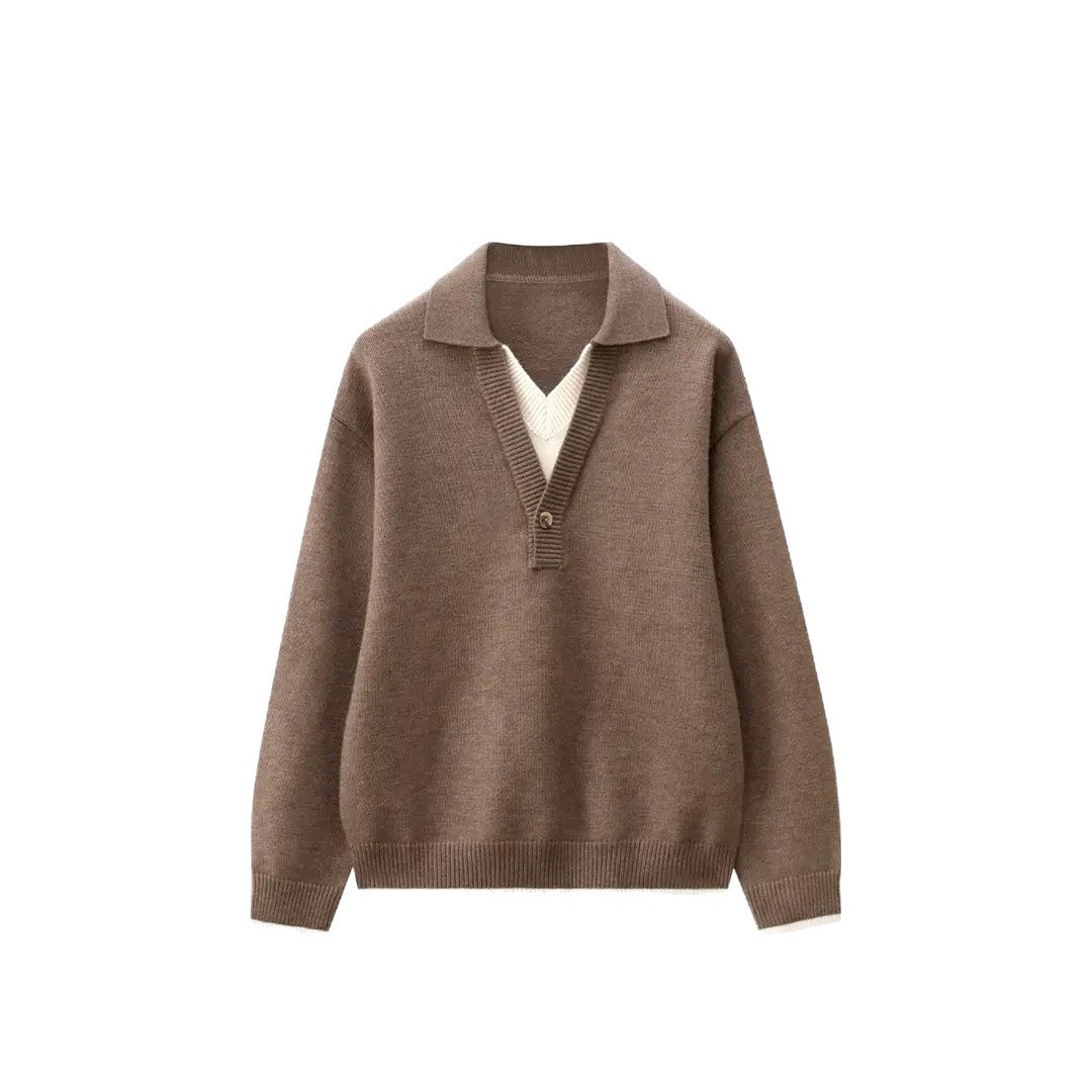 Explosiones transfronterizas de tamaño europeo de tamaño grande falso dos piezas polo con solapa de cuello en V camiseta de punto suéter hombre viejo fábrica de viento al por mayor