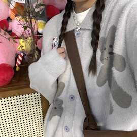 软糯可爱猫咪毛衣女秋冬新款慵懒风宽松卡通趣味针织开衫外套上衣