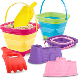 跨境儿童儿童可折叠玩水玩沙户外硅胶水桶玩具5件套沙模铲子耙子