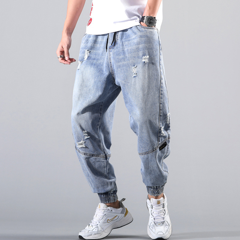 Men's Pants with Denim Waist and 2022 New Spring and Autumn Trendy Brand Loose Casual Leg Cropped Pants