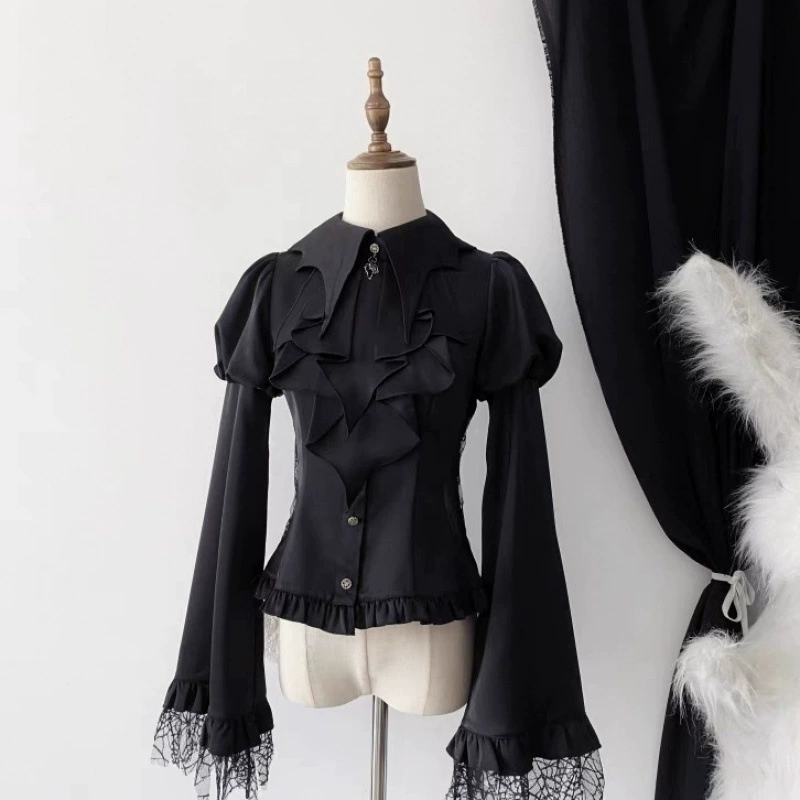 Популярные топы на Хэллоуин и Рождество, узкие рубашки, рукава-фонарики в готическом стиле, тонкие рубашки с полыми пауками, которые можно носить внутри и снаружи.