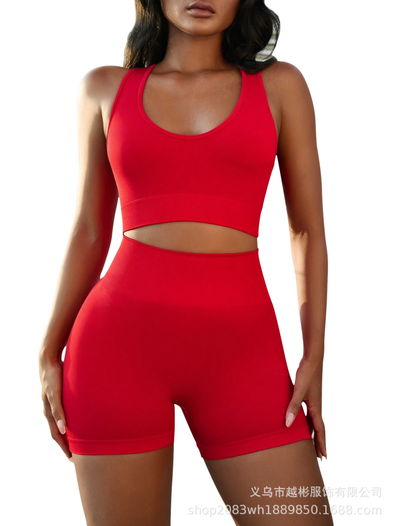 Nuevo verano sin mangas apretado sexy sujetador hueco cintura alta cadera elevación transpirable alta elástica fitness pantalones cortos de dos piezas conjunto