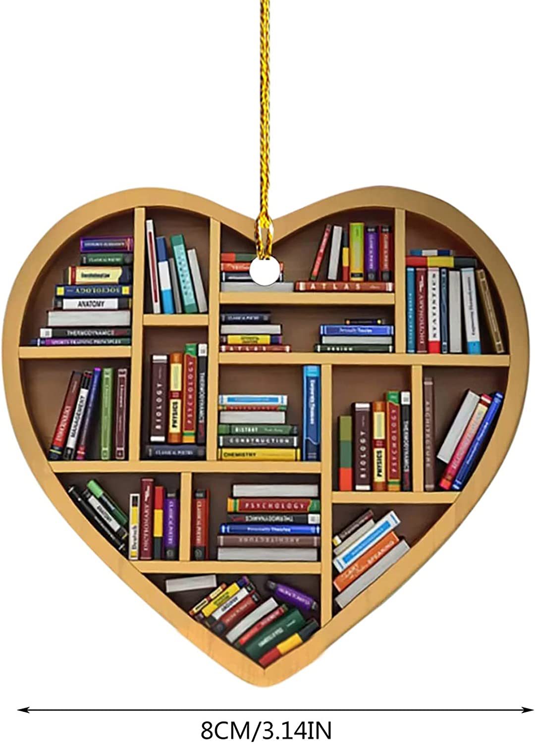 Nuevos productos transfronterizos en forma de corazón librería colgante de automóvil decoración de árbol de Navidad acrílico colgante 8cm