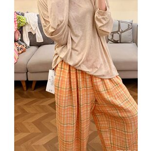 Ins Korean style lazy style double-layer gauze pajamas women's summer new pleated cotton gauze soft waxy home pants can be worn outside