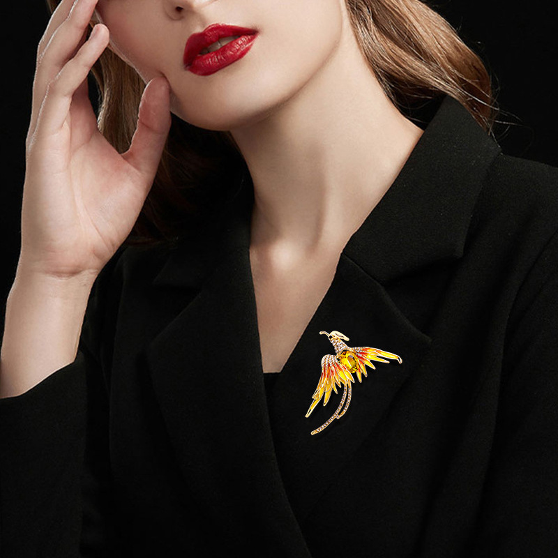 Brooches Classification Business Occasion Fashion Pin Phoenix Alloy Enamel Rhinestones Women'S Brooches