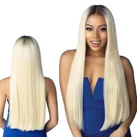 欧美假发女 棕色渐变金色中分刘海长直发hair高温丝头套wig现货